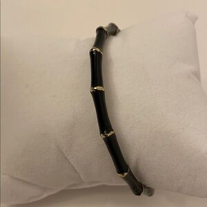 Vintage Black Bamboo Bracelet With Gold Tone Highlights